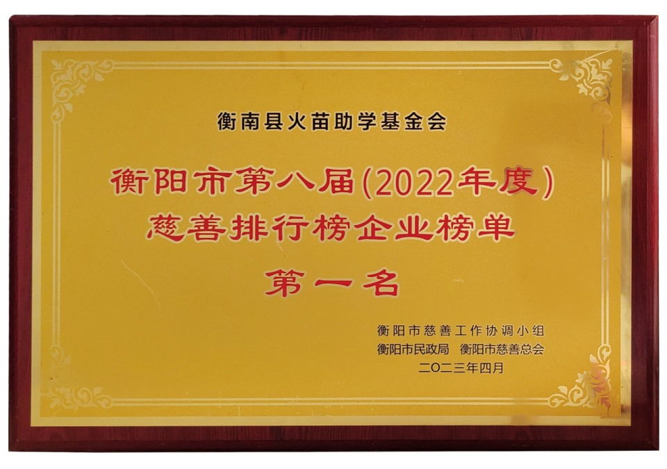 2023年衡阳市第八届慈善排行榜企业榜单第一名